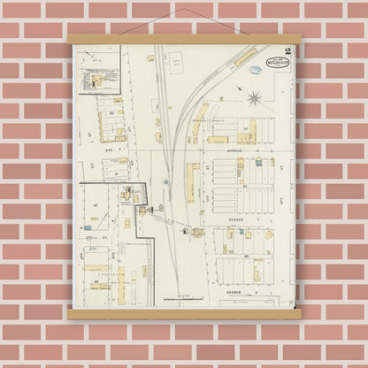 Old map wall art mockup — magnetic wood frame on brick wall — Sanborn Fire Insurance Map from McGregor, McLennan County, Texas (1894), Sheet #0002
