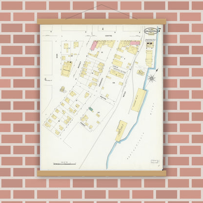 Old map wall art mockup — magnetic wood frame on brick wall — Sanborn Fire Insurance Map from Apalachicola, Franklin County, Florida (1909), Sheet #0007