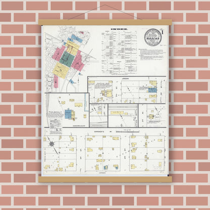Old map wall art mockup — magnetic wood frame on brick wall — Sanborn Fire Insurance Map from Wadena, Wadena County, Minnesota (1909) - Complete Map Set