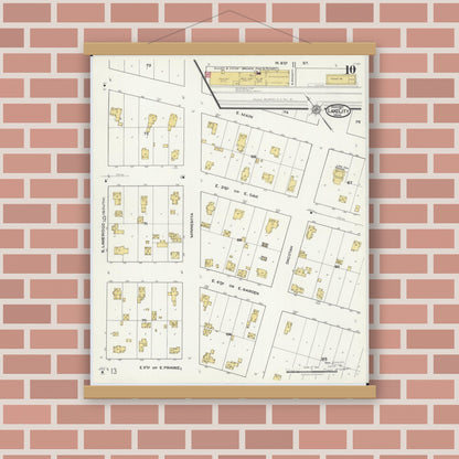 Old map wall art mockup — magnetic wood frame on brick wall — Sanborn Fire Insurance Map from Lake City, Wabasha County, Minnesota (1921), Sheet #0010