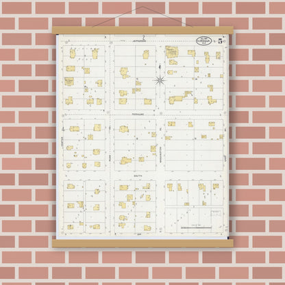 Old map wall art mockup — magnetic wood frame on brick wall — Sanborn Fire Insurance Map from Viroqua, Vernon County, Wisconsin (1905), Sheet #0005