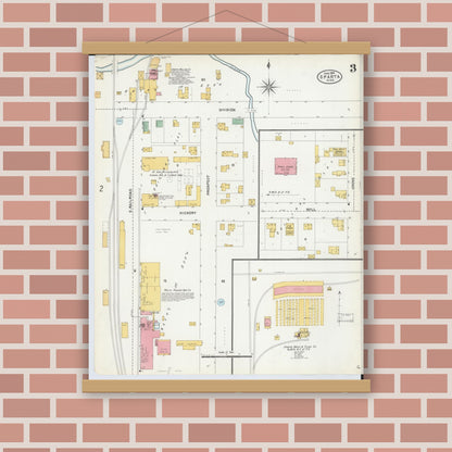 Old map wall art mockup — magnetic wood frame on brick wall — Sanborn Fire Insurance Map from Sparta, Kent County, Michigan (1904), Sheet #0003
