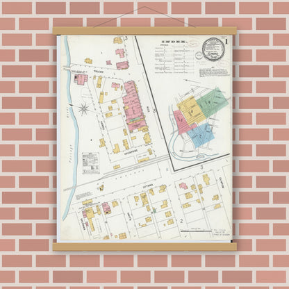 Old map wall art mockup — magnetic wood frame on brick wall — Sanborn Fire Insurance Map from Elmore, Ottawa County, Ohio (1899) - Complete Map Set