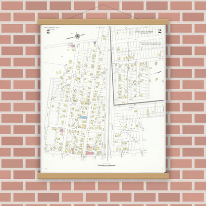 Old map wall art mockup — magnetic wood frame on brick wall — Sanborn Fire Insurance Map from West Lafayette, Coshocton County, Ohio (1939), Sheet #0002