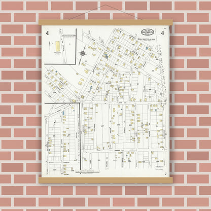 Old map wall art mockup — magnetic wood frame on brick wall — Sanborn Fire Insurance Map from Dartmouth, Bristol County, Massachusetts (1924), Sheet #0004