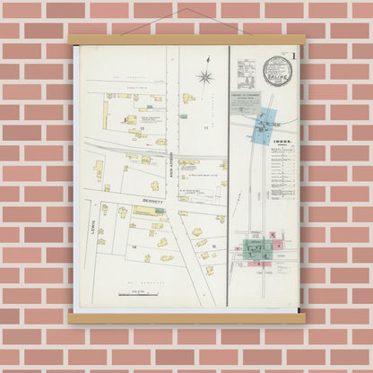 Old map wall art mockup — magnetic wood frame on brick wall — Sanborn Fire Insurance Map from Saline, Washtenaw County, Michigan (1893) - Complete Map Set