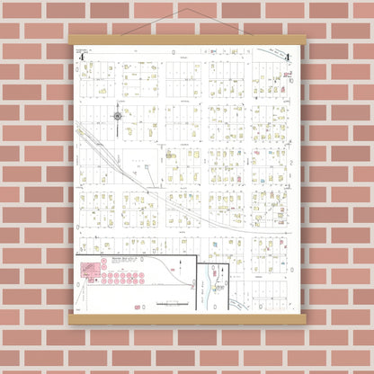 Old map wall art mockup — magnetic wood frame on brick wall — Sanborn Fire Insurance Map from Rockford, Floyd County, Iowa (1948), Sheet #0004