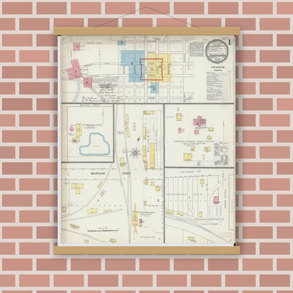 Old map wall art mockup — magnetic wood frame on brick wall — Sanborn Fire Insurance Map from Carthage, Hancock County, Illinois (1893) - Complete Map Set