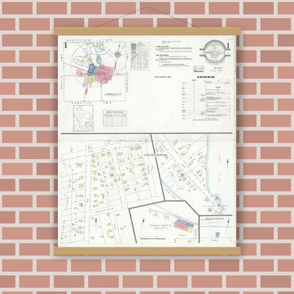 Old map wall art mockup — magnetic wood frame on brick wall — Sanborn Fire Insurance Map from Pardeeville, Columbia County, Wisconsin (1937), Sheet #0001