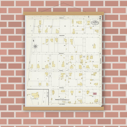 Old map wall art mockup — magnetic wood frame on brick wall — Sanborn Fire Insurance Map from Lake City, Columbia County, Florida (1906), Sheet #0007
