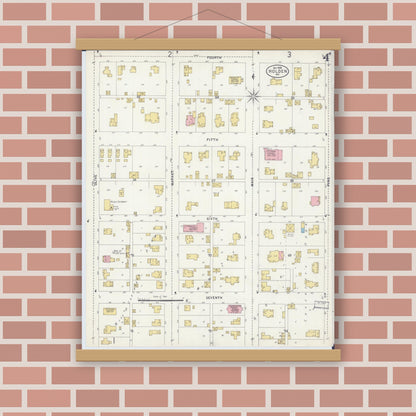 Old map wall art mockup — magnetic wood frame on brick wall — Sanborn Fire Insurance Map from Holden, Johnson County, Missouri (1898), Sheet #0004