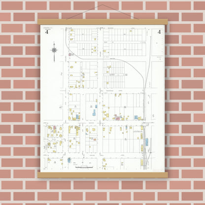 Old map wall art mockup — magnetic wood frame on brick wall — Sanborn Fire Insurance Map from Lewiston, Niagara County, New York (1940), Sheet #0004
