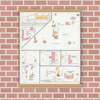 Old map wall art mockup — magnetic wood frame on brick wall — Sanborn Fire Insurance Map from Laredo, Webb County, Texas (1900), Sheet #0010