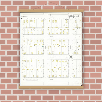 Old map wall art mockup — magnetic wood frame on brick wall — Sanborn Fire Insurance Map from Mapleton, Monona County, Iowa (1909), Sheet #0004