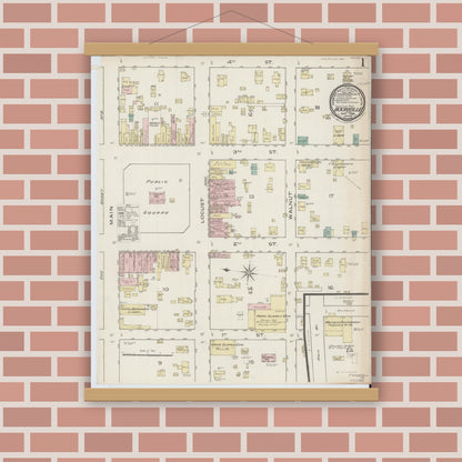 Old map wall art mockup — magnetic wood frame on brick wall — Sanborn Fire Insurance Map from Boonville, Warrick County, Indiana (1886) - Complete Map Set