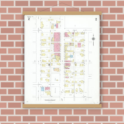 Old map wall art mockup — magnetic wood frame on brick wall — Sanborn Fire Insurance Map from Bellville, Richland County, Ohio (1950), Sheet #0002