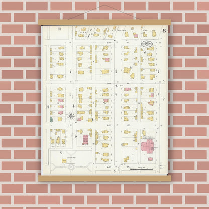 Old map wall art mockup — magnetic wood frame on brick wall — Sanborn Fire Insurance Map from Sterling, Whiteside County, Illinois (1903), Sheet #0008