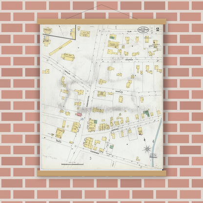 Old map wall art mockup — magnetic wood frame on brick wall — Sanborn Fire Insurance Map from Holliston, Middlesex County, Massachusetts (1901), Sheet #0002