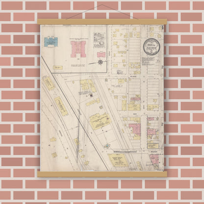 Old map wall art mockup — magnetic wood frame on brick wall — Sanborn Fire Insurance Map from Placentia, Orange County, California (1917) - Complete Map Set