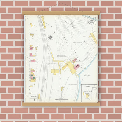 Old map wall art mockup — magnetic wood frame on brick wall — Sanborn Fire Insurance Map from Phillips, Price County, Wisconsin (1901), Sheet #0003