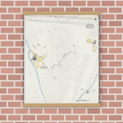 Old map wall art mockup — magnetic wood frame on brick wall — Sanborn Fire Insurance Map from Onalaska, La Crosse County, Wisconsin (1894), Sheet #0004