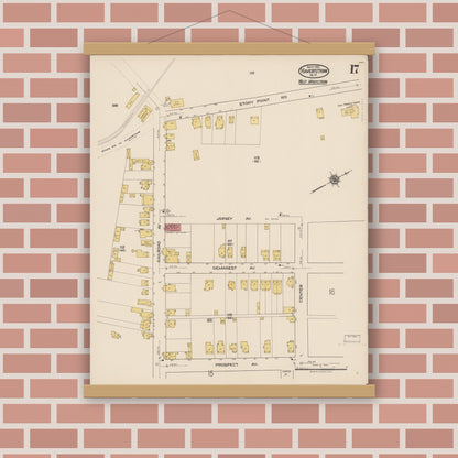 Old map wall art mockup — magnetic wood frame on brick wall — Sanborn Fire Insurance Map from Haverstraw, Rockland County, New York (1921), Sheet #0017