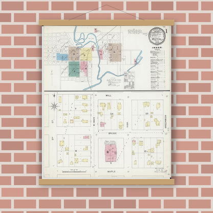 Old map wall art mockup — magnetic wood frame on brick wall — Sanborn Fire Insurance Map from Austin, Mower County, Minnesota (1892) - Complete Map Set