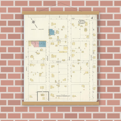 Old map wall art mockup — magnetic wood frame on brick wall — Sanborn Fire Insurance Map from Saint Jo, Montague County, Texas (1914), Sheet #0004