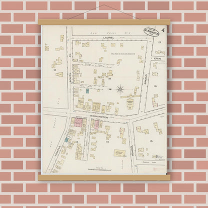 Old map wall art mockup — magnetic wood frame on brick wall — Sanborn Fire Insurance Map from South Abington, Plymouth County, Massachusetts (1885), Sheet #0004