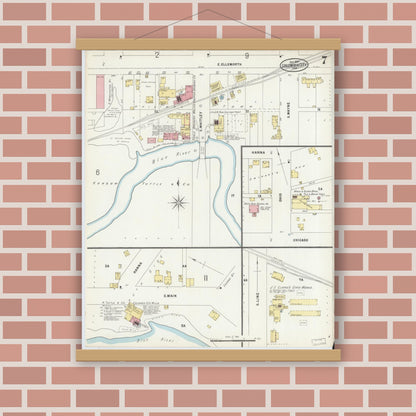 Old map wall art mockup — magnetic wood frame on brick wall — Sanborn Fire Insurance Map from Columbia City, Whitley County, Indiana (1897), Sheet #0007