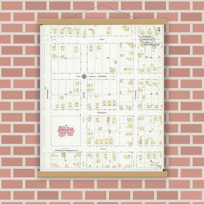 Old map wall art mockup — magnetic wood frame on brick wall — Sanborn Fire Insurance Map from Montpelier, Williams County, Ohio (1910), Sheet #0005