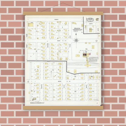 Old map wall art mockup — magnetic wood frame on brick wall — Sanborn Fire Insurance Map from Canton, Fulton County, Illinois (1909), Sheet #0017