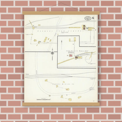 Old map wall art mockup — magnetic wood frame on brick wall — Sanborn Fire Insurance Map from Hurley, Iron County, Wisconsin (1913), Sheet #0006