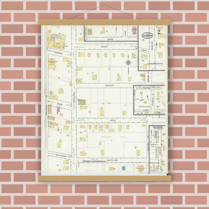 Old map wall art mockup — magnetic wood frame on brick wall — Sanborn Fire Insurance Map from Dunedin, Pinellas County, Florida (1917), Sheet #0002