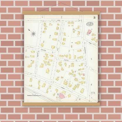 Old map wall art mockup — magnetic wood frame on brick wall — Sanborn Fire Insurance Map from Palmer, Hampden County, Massachusetts (1906), Sheet #0003