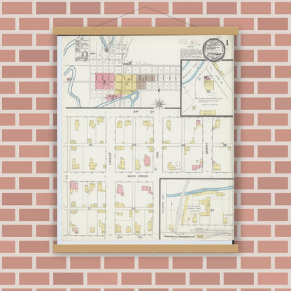 Old map wall art mockup — magnetic wood frame on brick wall — Sanborn Fire Insurance Map from Ottawa, Putnam County, Ohio (1893) - Complete Map Set