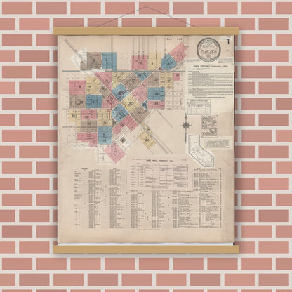Old map wall art mockup — magnetic wood frame on brick wall — Sanborn Fire Insurance Map from Turlock, Stanislaus County, California (1943) - Complete Map Set