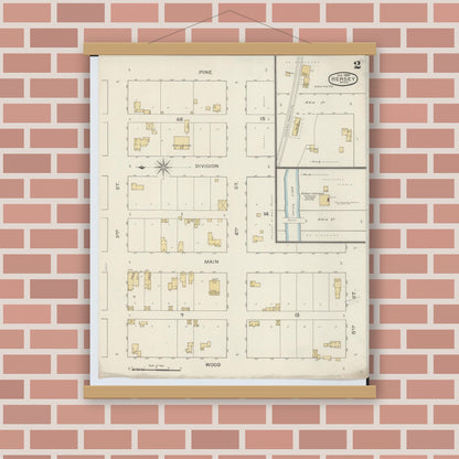 Old map wall art mockup — magnetic wood frame on brick wall — Sanborn Fire Insurance Map from Hersey, Osceola County, Michigan (1894), Sheet #0002