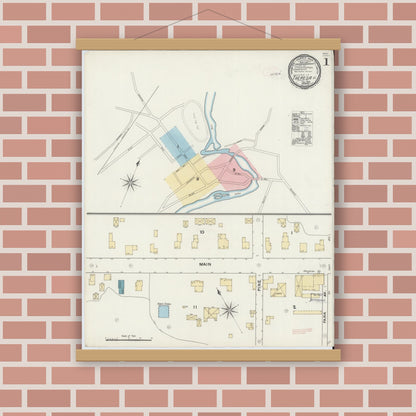 Old map wall art mockup — magnetic wood frame on brick wall — Sanborn Fire Insurance Map from Theresa, Jefferson County, New York (1891), Sheet #0001