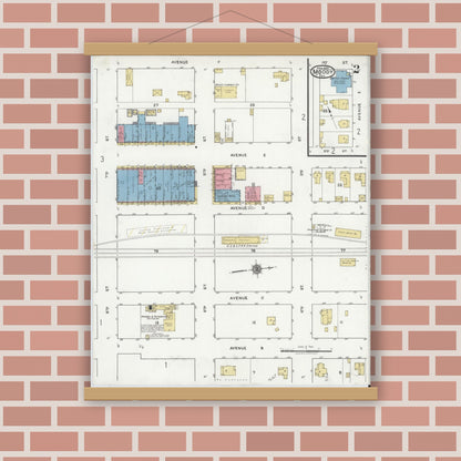 Old map wall art mockup — magnetic wood frame on brick wall — Sanborn Fire Insurance Map from Moody, McLennan County, Texas (1920), Sheet #0002