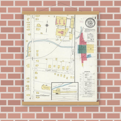 Old map wall art mockup — magnetic wood frame on brick wall — Sanborn Fire Insurance Map from Eldred, McKean County, Pennsylvania (1909) - Complete Map Set