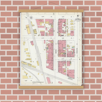 Old map wall art mockup — magnetic wood frame on brick wall — Sanborn Fire Insurance Map from Mattoon, Coles County, Illinois (1902), Sheet #0004
