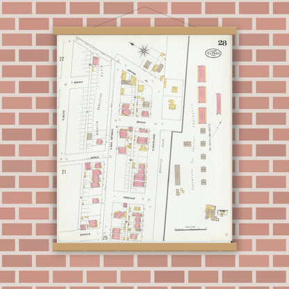 Old map wall art mockup — magnetic wood frame on brick wall — Sanborn Fire Insurance Map from El Paso, El Paso County, Texas (1905), Sheet #0028