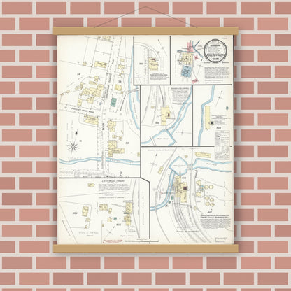 Old map wall art mockup — magnetic wood frame on brick wall — Sanborn Fire Insurance Map from Boulder Creek, Santa Cruz County, California (1897), Sheet #0001