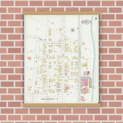 Old map wall art mockup — magnetic wood frame on brick wall — Sanborn Fire Insurance Map from Monongahela City, Washington County, Pennsylvania (1905), Sheet #0003
