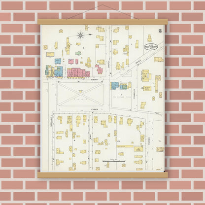 Old map wall art mockup — magnetic wood frame on brick wall — Sanborn Fire Insurance Map from Prattsburgh, Steuben County, New York (1898), Sheet #0002