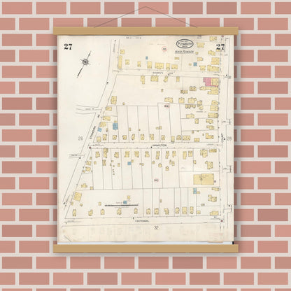 Old map wall art mockup — magnetic wood frame on brick wall — Sanborn Fire Insurance Map from Plymouth, Plymouth County, Massachusetts (1948), Sheet #0027