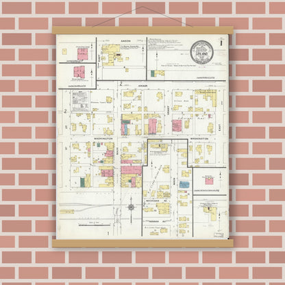 Old map wall art mockup — magnetic wood frame on brick wall — Sanborn Fire Insurance Map from Upland, Grant County, Indiana (1909) - Complete Map Set