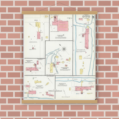 Old map wall art mockup — magnetic wood frame on brick wall — Sanborn Fire Insurance Map from Burlington, Alamance County, North Carolina (1904), Sheet #0005