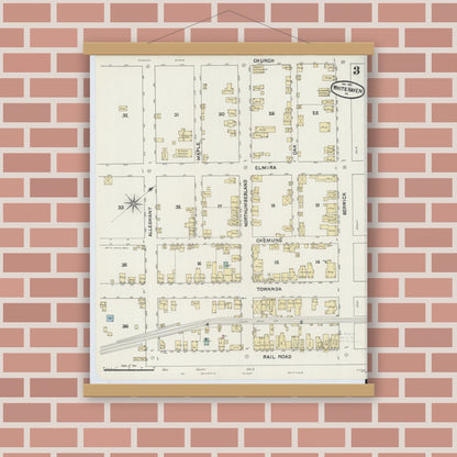 Old map wall art mockup — magnetic wood frame on brick wall — Sanborn Fire Insurance Map from White Haven, Luzerne County, Pennsylvania (1891), Sheet #0003